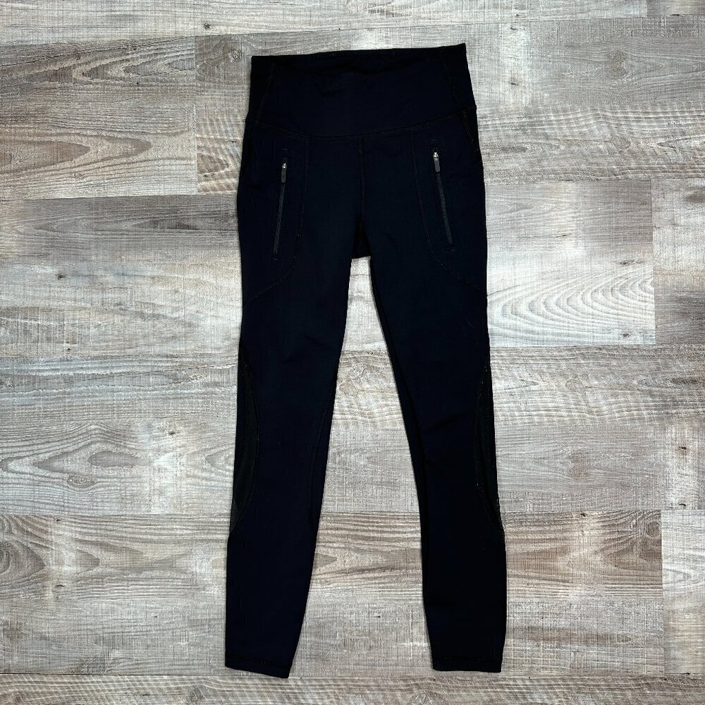 Lululemon Women’s Size 4 Black 25" Length Leggings With Zip Pockets And Mesh